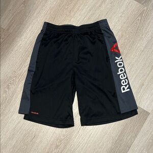 Reebok Boys Athletic Shorts in Black and Gray with Red Accents